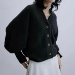 ADAM ET ROPE FOXウール畦ミニカーディガン　ラクーン　ニット　黒