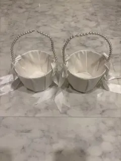 フラワーガール　バケット ホワイト布製バスケット2個セット