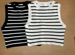 GU ニットクロップドタンクトップBLACK/NATURAL Sサイズ