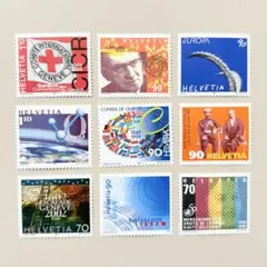 外国切手9枚（スイス：スイスの現代的なモチーフなど）