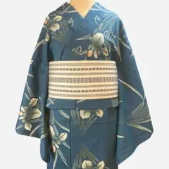 浴衣　青系　菖蒲　身丈159.5　裄65.5