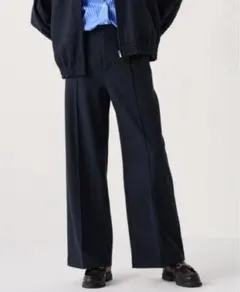 新品未使用❗️UNIQLO✨ ブラッシュドジャージーワイドパンツ ネイビー