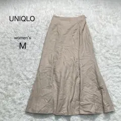 【ユニクロ】ロングフレアスカート ベージュ マキシ丈【M】裏地あり Aライン