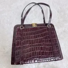 【美品】銀座かねまつ クロコ型押し ハンドバッグ ボルドー 冠婚葬祭 お受験