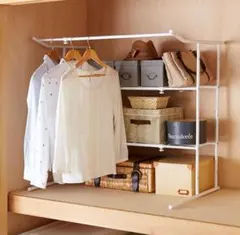 HEIAN SHINDO 押入れ収納棚 ハンガーパイプ付 横伸縮 ホワイト