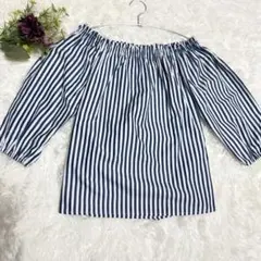 エムズエキサイト　ブラウス　ストライプ　5分袖　バックリボン
