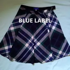 ブルーレーベル　フレアスカート ネイビー グリーン チェック柄 ひざ丈