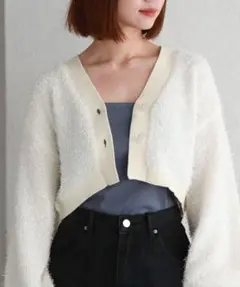 archives ラメカールヤーンクロップドニットカーディガン ニット 白