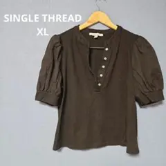SINGLE THREAD 半袖 黒 ボタン付き 【XL】 半袖 トップス