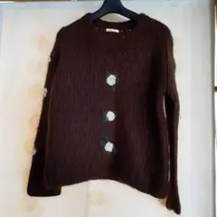 GROVE グローブ ワールド セーター ニット 茶色 ブラウン 花 白