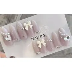 現品 即購入可 ネイルチップ キラキラ リボン ガーリー 韓国 ワンホン