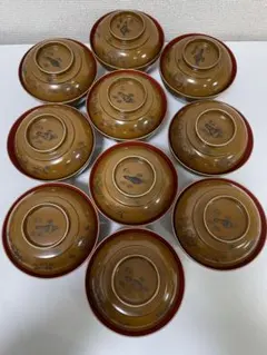 漆器 時代 黄漆 内朱塗 漆器 吸物 懐石椀 煮物椀 10 客 松 貝柄