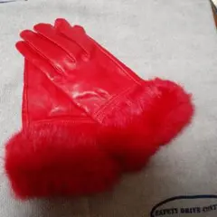 レディース 赤 レザー ファー グローブ