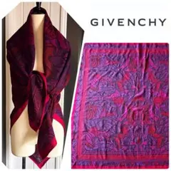 NO.8-168 GIVENCHY 正方形大判ストール　ピンク系ウール100のサムネイル