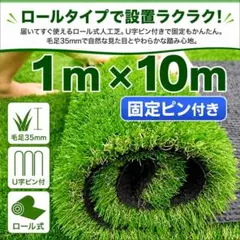 人工芝 ロール リアル 1m×10m 芝丈35mm 密度2倍 高耐久固定ピン付