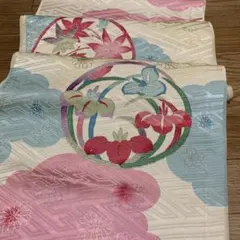 1579★振袖　アンティーク　雲取り花丸紋銀彩　袖ハギレ37×200★