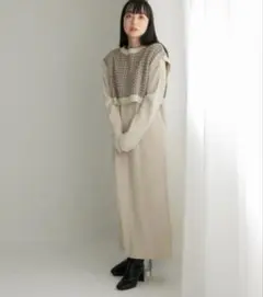 LOWRYSFARM ガラニットベスト2Pワンピース　アイボリー　2点セット