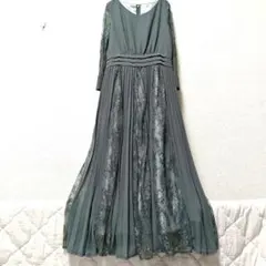 アサクラ　パーティドレス　Мサイズ　くすみグリーン　プリーツ　レース