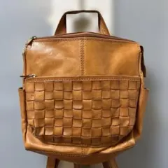 本革レザーメッシュリュックサック編み込み