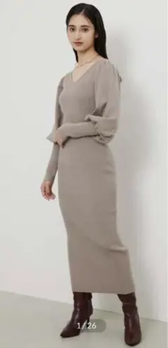 rienda 2wayショルダーボリュームknit op ベージュ