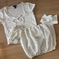 ホワイトリブ編みクロップドトップ