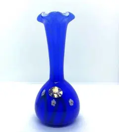 昭和レトロ琉球ガラスおきなわワールド青色ガラス　花瓶　王国工房オリジナル