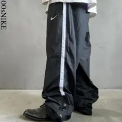 極太 00s NIKE USA規格 バギーナイロントラックパンツ 黒白 刺繍ロゴ