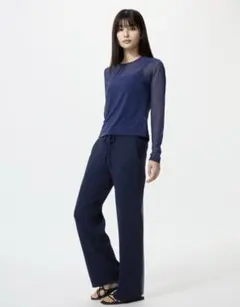 UNIQLO ウォッシャブルニットリブパンツ　ネイビー