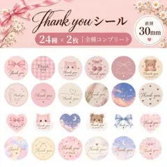 Thank youシール 30mm 48枚【24種×2枚コンプリートセット】