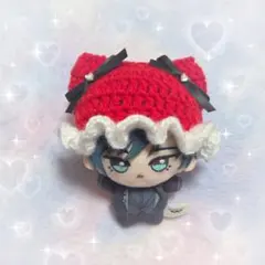 ちびぐるみ ぬい服 編み物 猫耳ニット 帽子 レッド