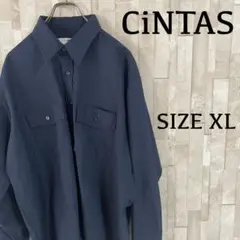 【美品】CiNTAS 長袖ワークシャツ 無地 ネイビー XLサイズ