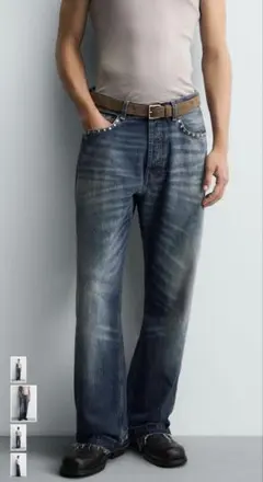 ZARA スタッズ付きルーズフィットジーンズ