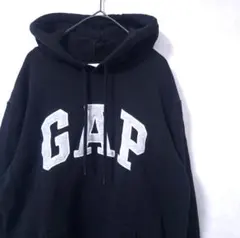 【お値打ち】GAP ロゴパーカー 黒×銀 XS (日本S-M相当) 裏起毛