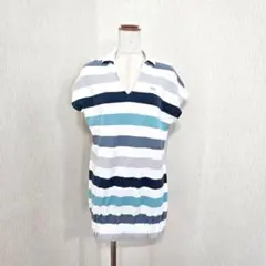 ラコステ ボーダーポロシャツ Vネック チュニック丈（38）日本製 半袖