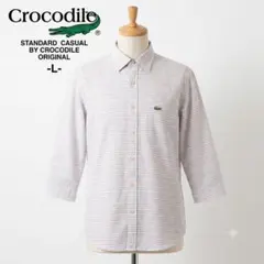 Crocodile ストライプ七分袖シャツ 白 Lのサムネイル