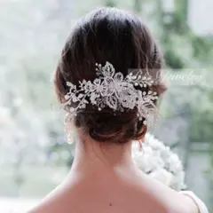 パール花ビジューヘッドドレスヘアアクセサリー髪飾り結婚式ブライダルウェディングg