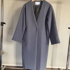 ユナイテッドアローズ　ノーカラー ロング コート ウール　38 Lサイズ ブルー