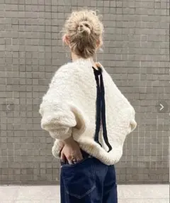 ISOOK × comochi スラブヤーンリボンデザインハンドニットのサムネイル