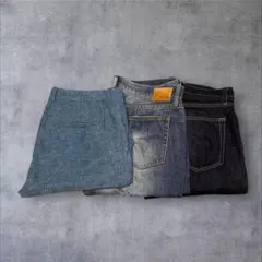 デニム　スラックス　３本セット　デニム　濃紺　ブルー　パンツ　まとめ売り　ウール