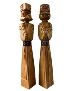 昭和レトロ 木製 木彫り 一刀彫 アイヌ民族 ニポポ こけし 2体セット