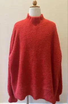 赤 ハイネック ニット セーター M