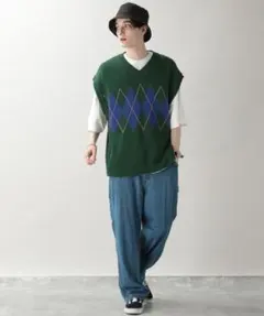 【新品】RAGEBLUE アーガイル柄Vネックベスト M