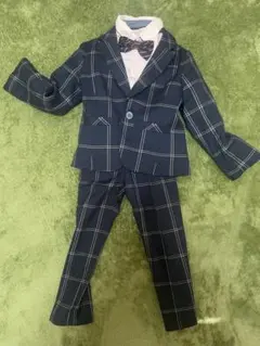 卒園式入学式フォーマルスーツ 110cm ネイビー チェック柄