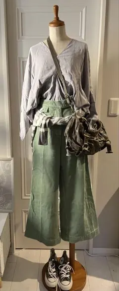 ZARAグリーン ワイドパンツ コットンＬ
