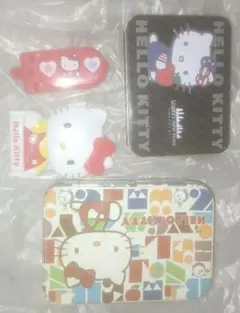 ハローキティ ミラー付きエチケットブラシ（94年）、折畳式ミラー、空缶、セット