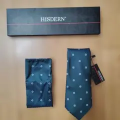 新品 HISDERN ネクタイ＆チーフ セット ダークグリーン