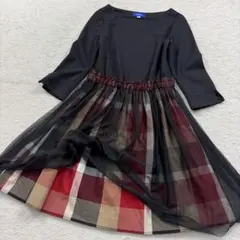 美品 ブルーレーベルクレストブリッジ 七分袖ワンピース ノバチェック