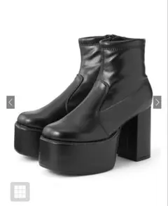 ストレッチスクエアトゥ厚底ショートブーツ［ci358］