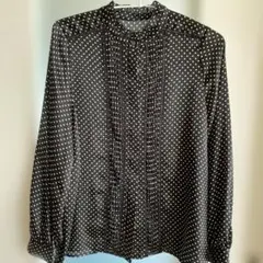 極美品 アンタイトル 手書き風グラフィック柄 ボウタイブラウス S 