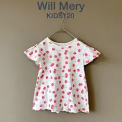 【ウィルメリー】KIDS120　白ピンク　さくらんぼ柄　半袖カットソー　りぼん